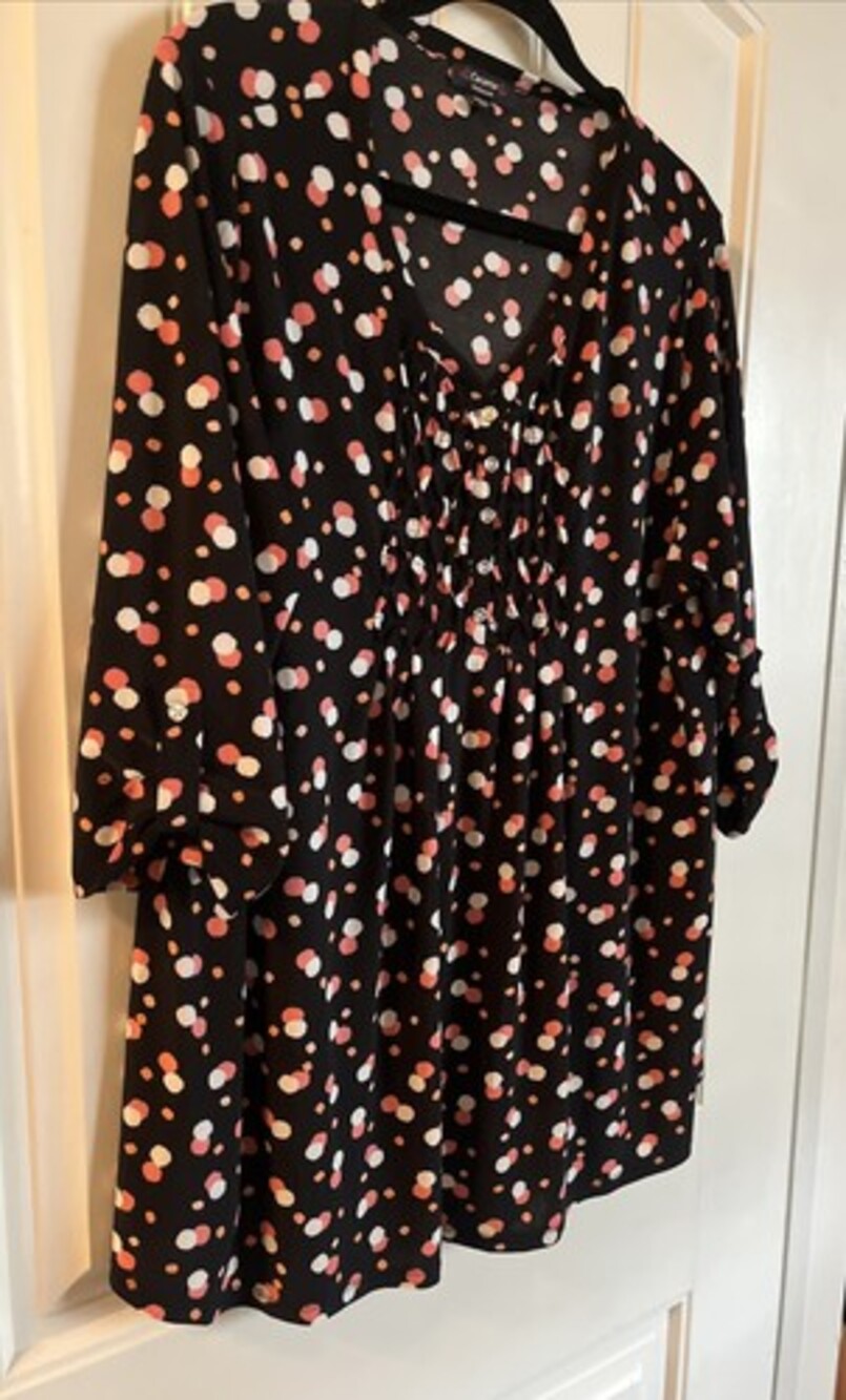 Cocomo Blouse 2X Floral Pintuck Stretch Pullover Corset Rolled Tab Sleeves Tunic
